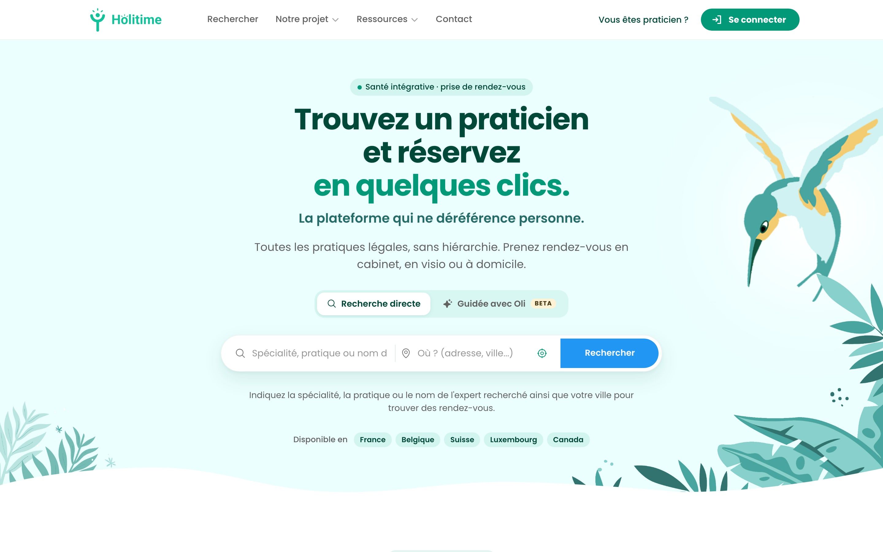 Page d'accueil de Holitime