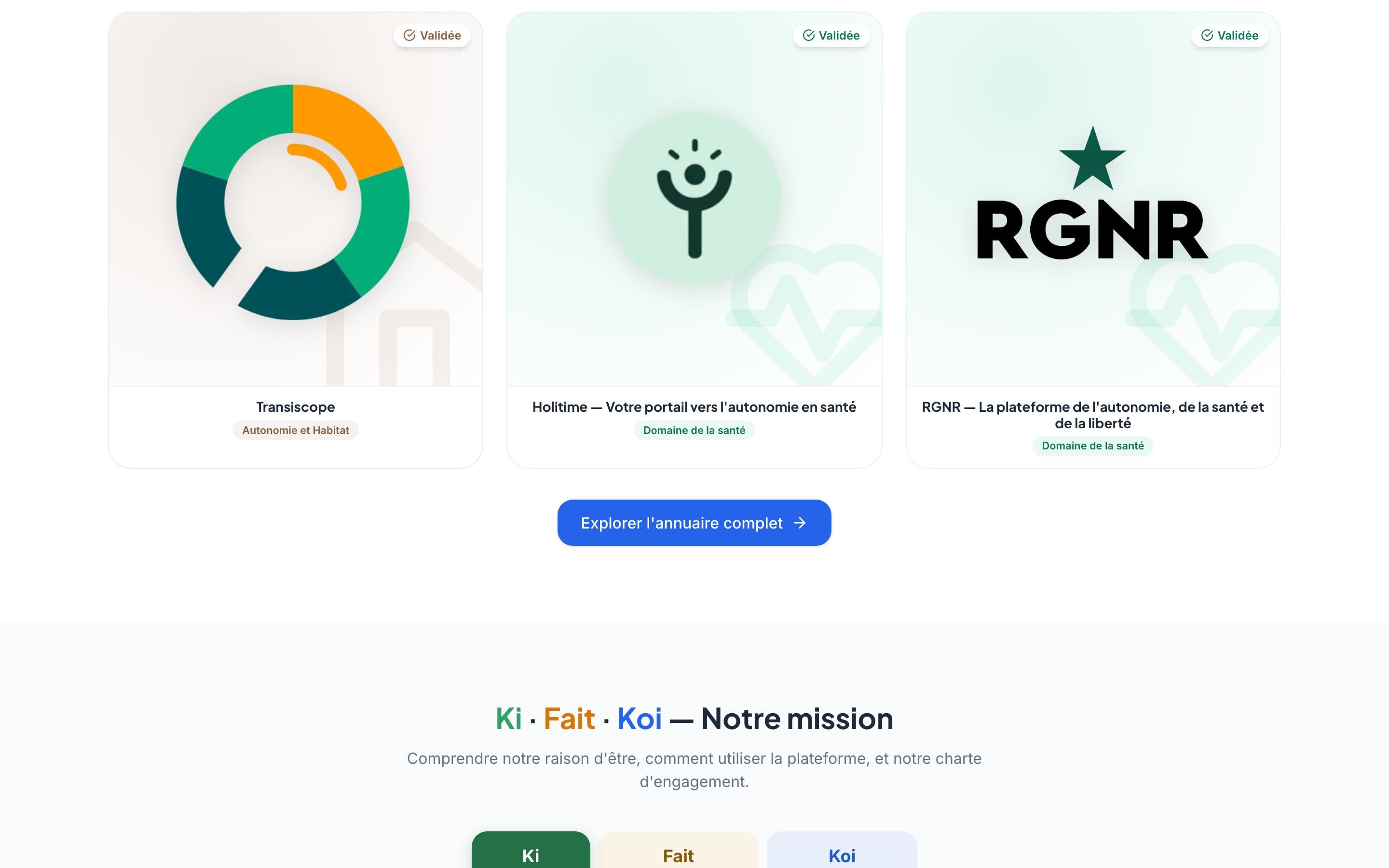 Sélection d'initiatives et page Notre mission