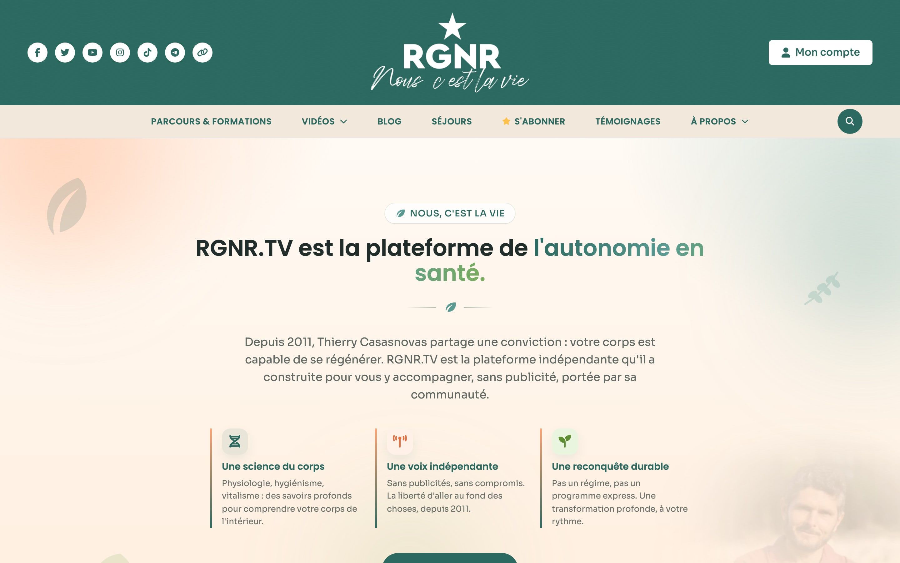 Page d'accueil du site média rgnr.tv