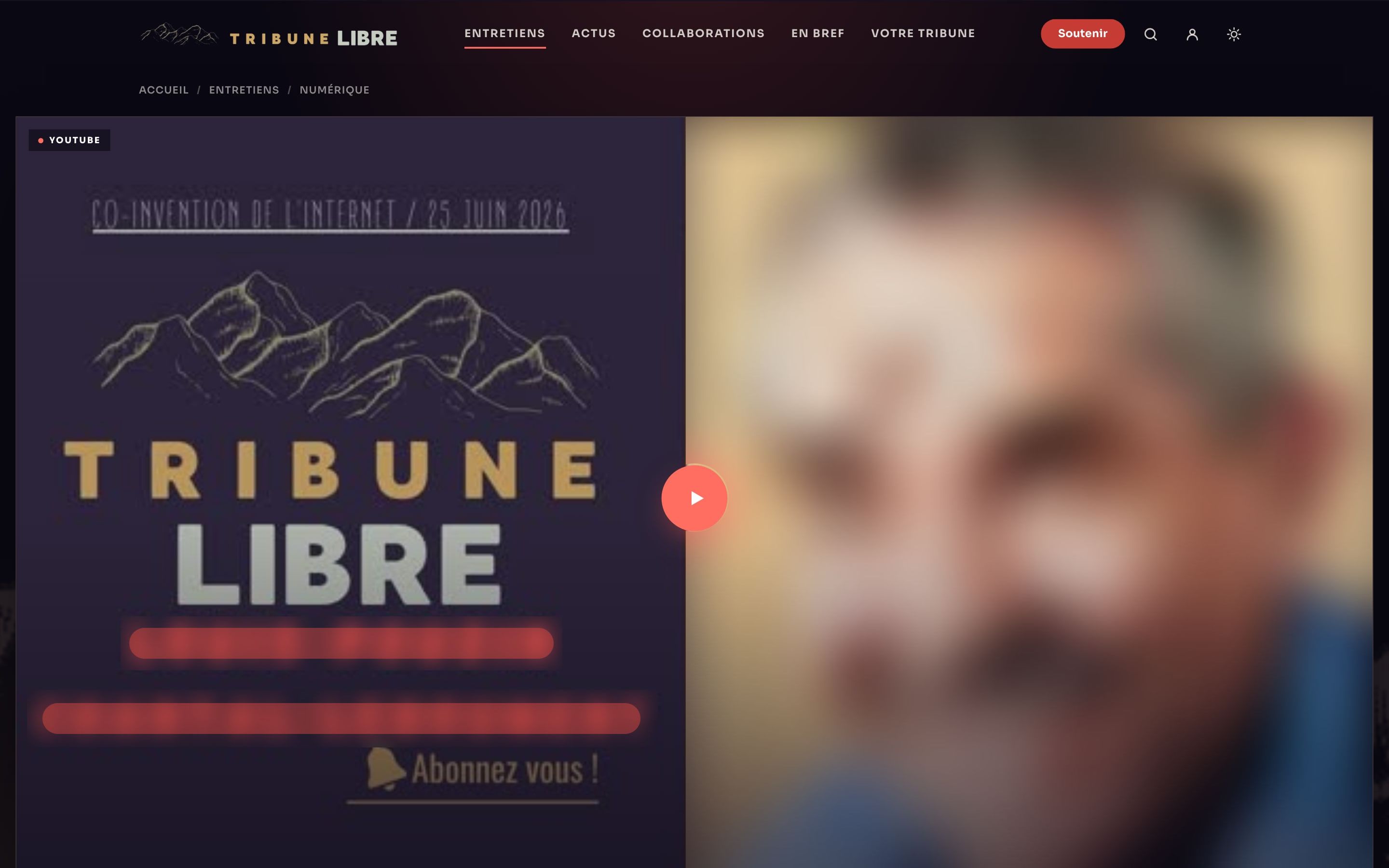 Page d'entretien avec le lecteur vidéo agrandi
