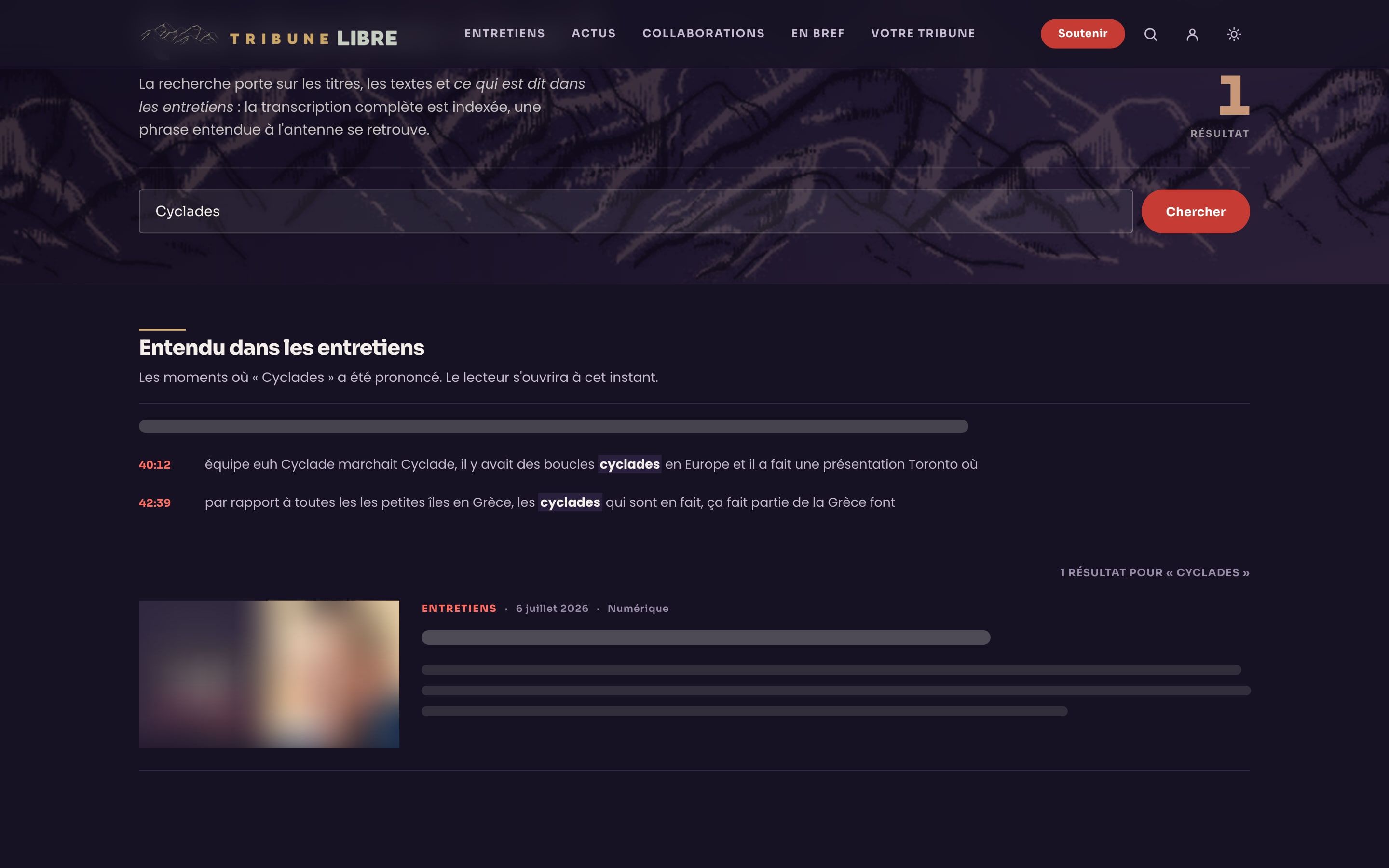 Résultats de recherche dans les transcriptions
