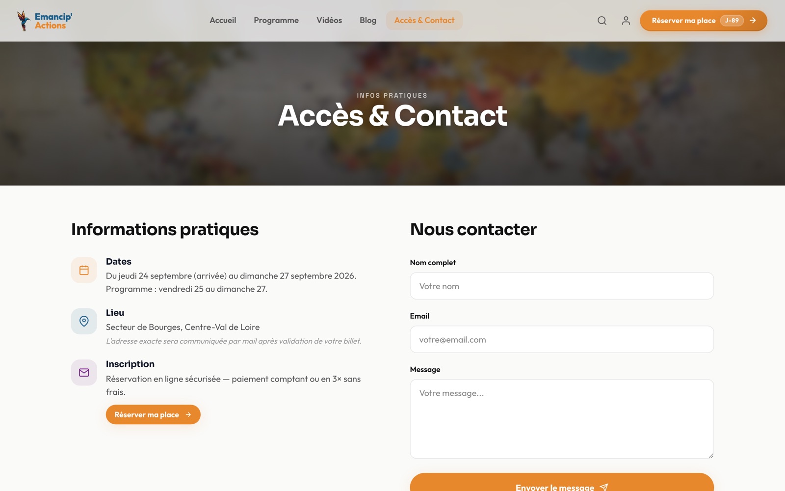 L'espace accès & contact : informations pratiques, accès au lieu et coordination des festivaliers.