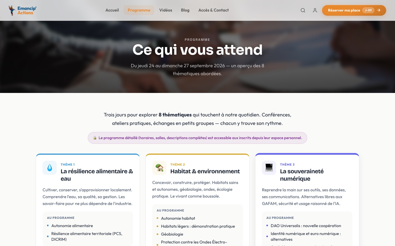 Le programme : quatre jours, huit thématiques (résilience alimentaire, habitat, souveraineté numérique…), plus de soixante ateliers.